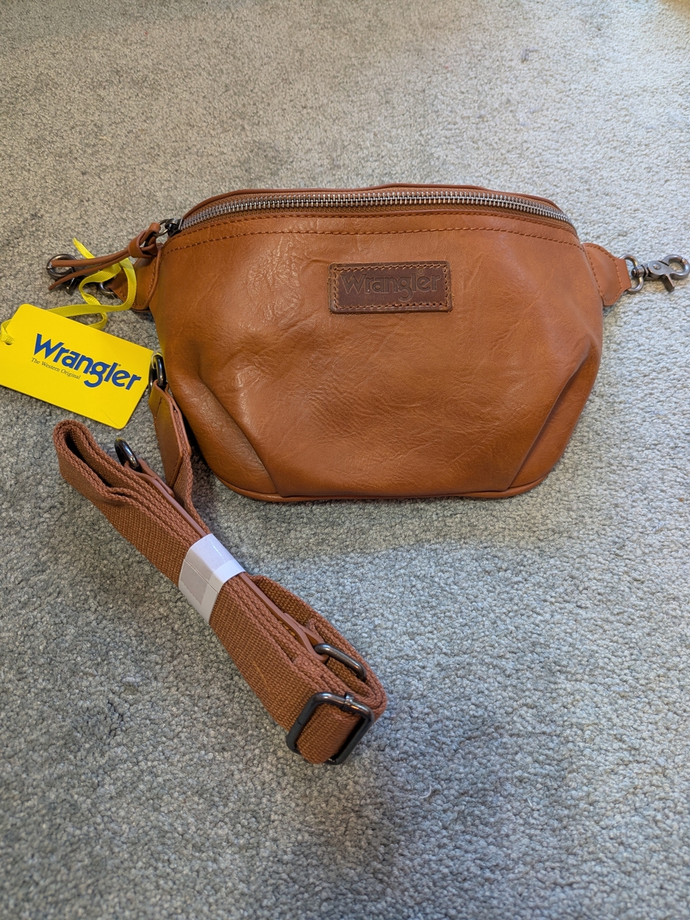 Wrangler Tan Leather Crossbody Belt Bag